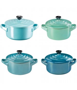 Набор из 4 кокотниц 10 см Сине-зелёный металлик, Le Creuset, 69212108139131, Керамика