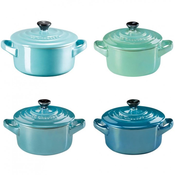 Набор из 4 кокотниц 10 см Сине-зелёный металлик, Le Creuset, 69212108139131, Керамика