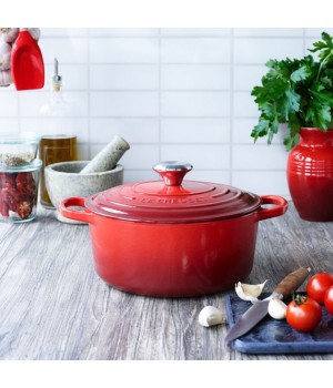 Кастрюля круглая 22 см Вишня, стальная ручка, Le Creuset, 21177220602430, Чугун