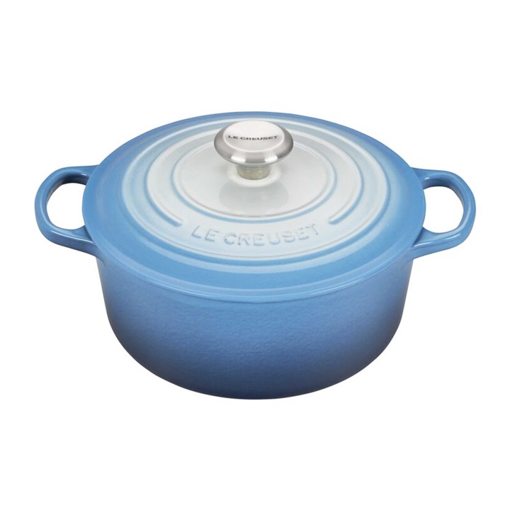 Кастрюля круглая 24 см Омбре голубой, стальная ручка, Le Creuset, 21177246824430, Чугун